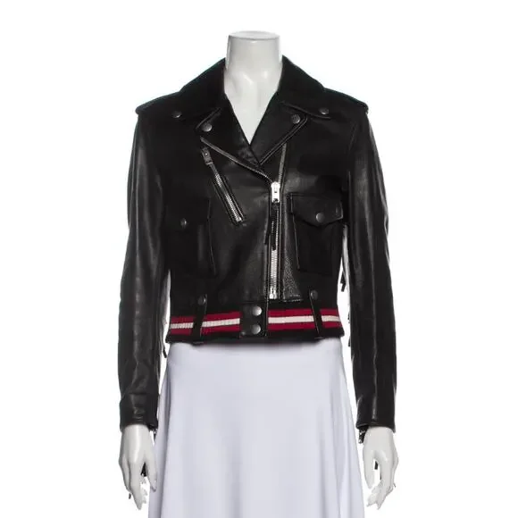 Coach 1941 Women’s XS/2 Black 100% Calf Leather Biker Moto Jacket Striped Fringe - Picture 2 of 5